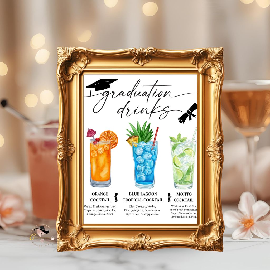 Graduation Signature Drink Menu, Grad Bar Sign Template, Class of 2026 Party Drinks Station , Digital Printable Canva
