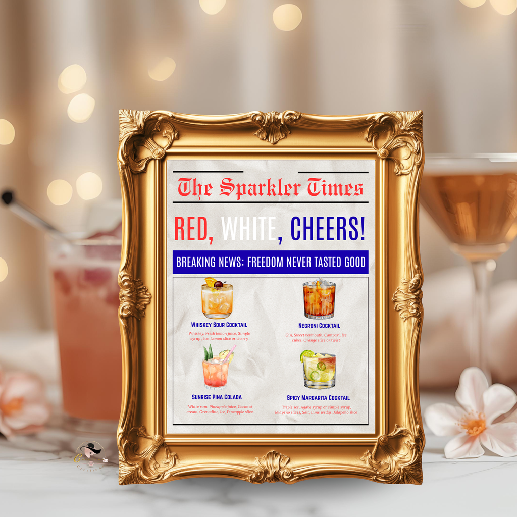 4th of July Drink Menu Sign, Patriotic Signature Drinks Bar Menu, Red White Blue Party, Fourth of July Cocktails Menu, Printable Template