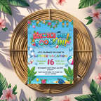 Graduation Pool Party Invitation, Kids Summer Beach Grad Invite, Hello Pool Goodbye School, Boy Girl Printable Editable Canva Template