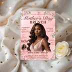 Pink Mother's Day Invitation, Floral Mom Brunch with photo invite, Mommy Party Card, Magazine Style Flyer, Digital Printable Template