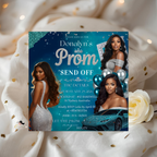 Prom Send Off Invitation, Prom Queen Party with photo invite, Girls Prom Night Flyer, Teal Silver Diamond Theme, Digital Printable Template