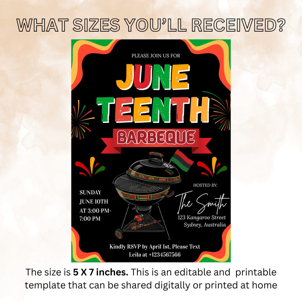 Juneteenth BBQ Party Invitation, Cookout Celebration Invite, Black Freedom Independence Day, Editable Printable Digital Template