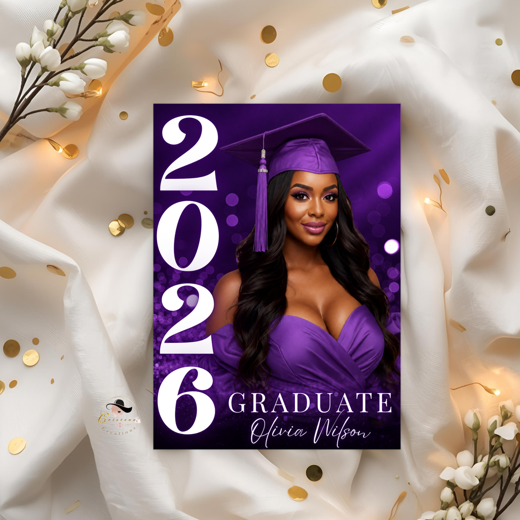 Purple Graduation Invitation with Photo, Class of 2026 Grad Party Announcement Invite for Him and Her, Printable Editable Digital Template