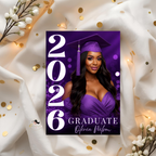 Purple Graduation Invitation with Photo, Class of 2026 Grad Party Announcement Invite for Him and Her, Printable Editable Digital Template