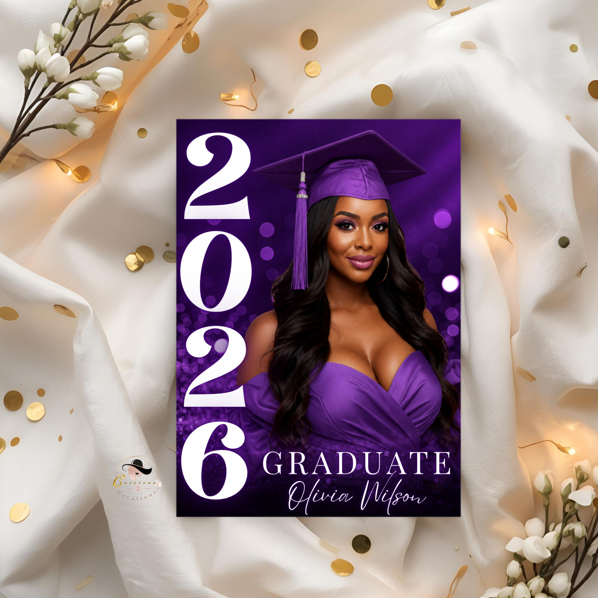 Purple Graduation Invitation with Photo, Class of 2026 Grad Party Announcement Invite for Him and Her, Printable Editable Digital Template