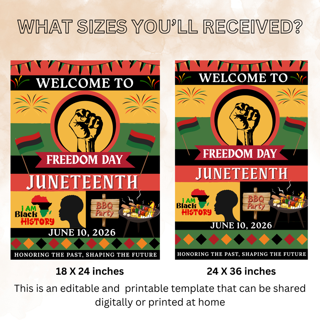 Juneteenth BBQ Welcome Party Sign, Independence Day Sign, Black Freedom Celebration Poster Sign, Cookout Sign, Digital Printable Template