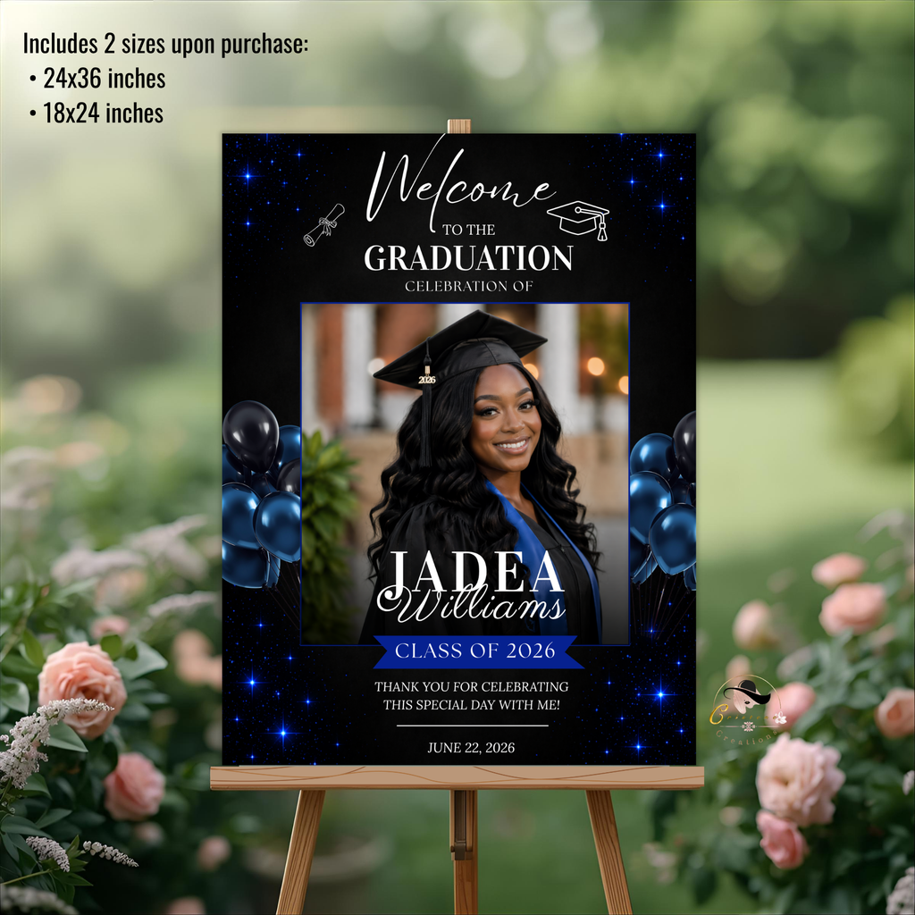 Graduation Party Welcome Sign with Photo, High School College Grad Dinner Brunch Sign, Class of 2026 Poster Board Sign, Printable Template