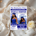 Blue Newspaper Graduation Save the Date Invitation with Photo, Senior Grad Party Invite, Class 2026 Boy Girl, Digital Printable Template
