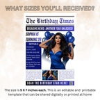Birthday Newspaper Invitation with Photo, Elegant Dinner Party & Brunch Celebration Invite For Him and Her, Blue Editable Canva Template