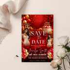Save the Date Invitation, Save Date Birthday Party with photo Invite, Elegant Dinner Event Card, Red Gold Printable Digital Template