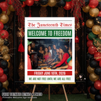 Newspaper Juneteenth Welcome Sign Template with Photo, Black Freedom Day BBQ Cookout Celebration, June 19th Party Sign Printable Template
