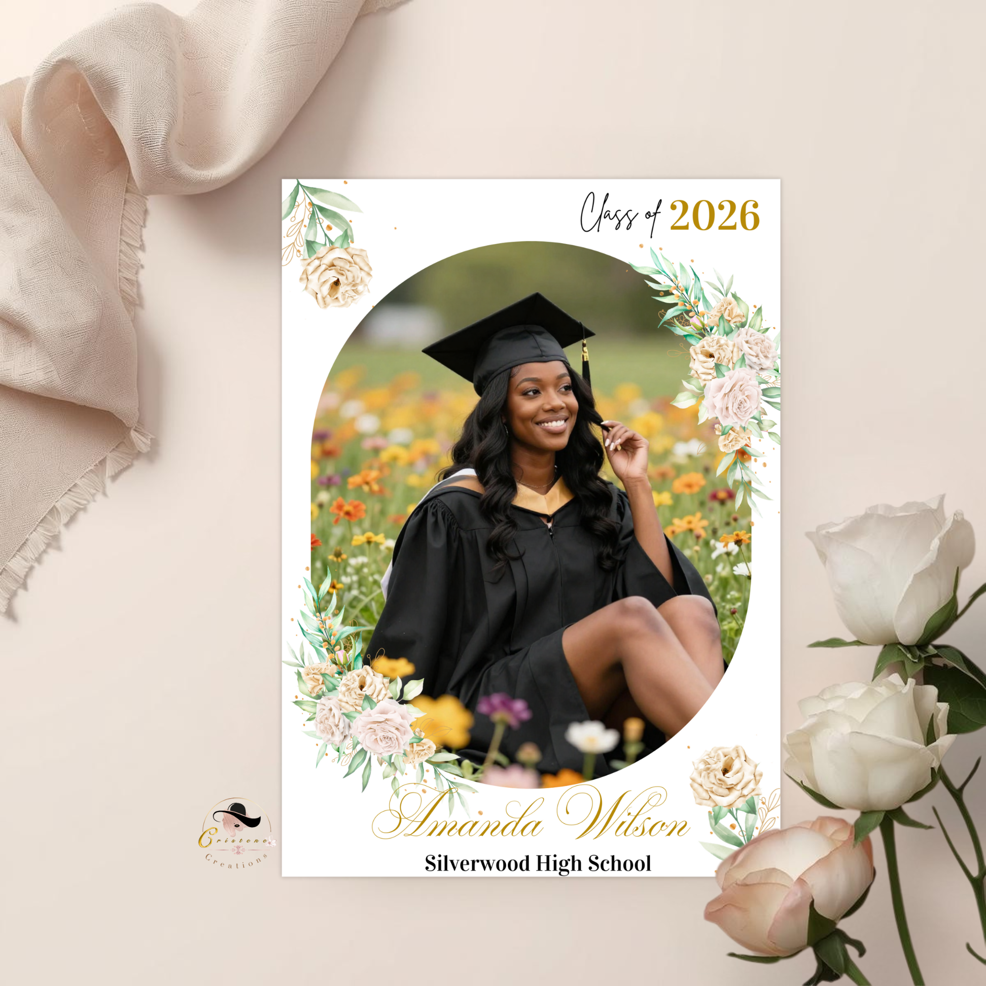 Wildflower Graduation Party Invitation, Boho Floral Senior Grad Announcement with photo invite, Girl Graduation Brunch Printable Template