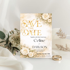 Floral Wedding Save the Date Invitation, White Gold Save Date Party Invite, Elegant Wedding Announcement, Printable Canva Template