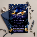 Graduation Announcement Invitation, Senior Grad Party invite, Class of 2026, Boy Girl Flyer Card, Blue Gold Digital Printable Template