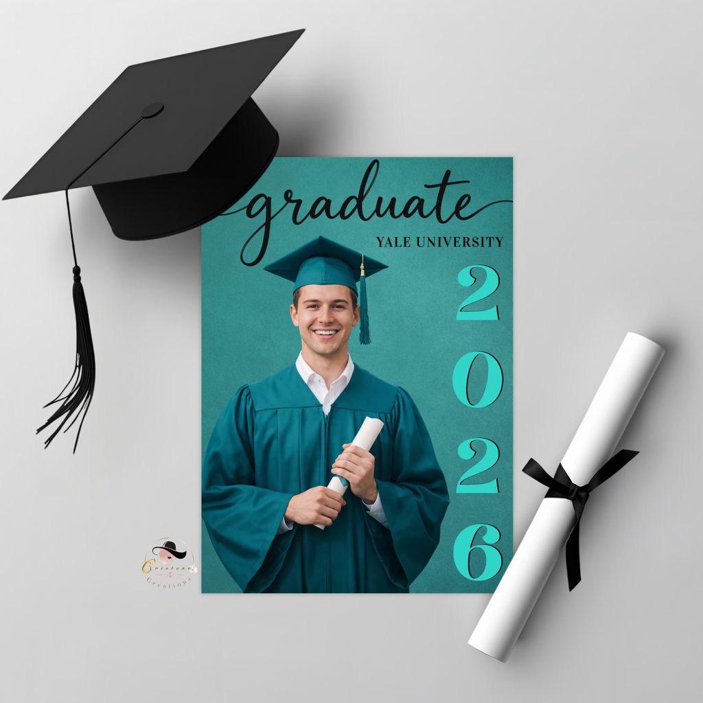 Teal Senior Graduation Invitation, Boy High School Grad with photo invite, Class of 2026, Graduates Flyer Card, Digital Printable Template