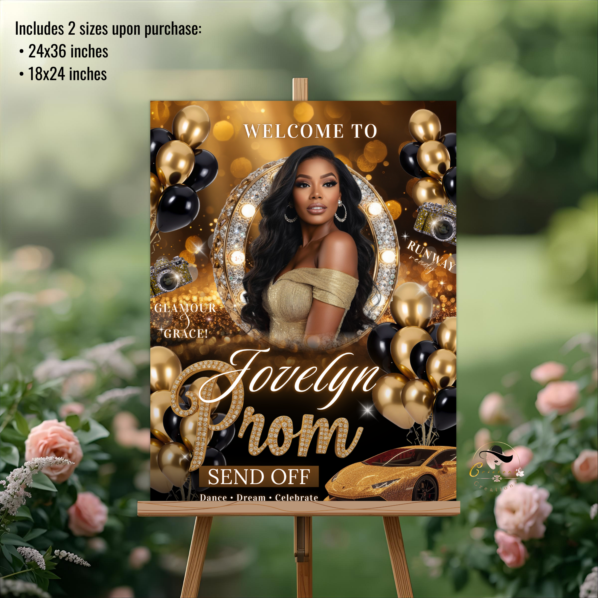 Black Gold Prom Send Off Welcome Party Sign, Prom Queen Poster Sign with photo, Entrance Board Sign, Teen Girl and Boy Printable Template