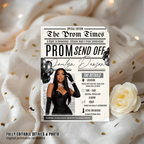 Newspaper Prom Send Off Party Invitation, Black Silver Prom Queen with photo invite, Girl Prom Night Flyer Card, Digital Printable Template