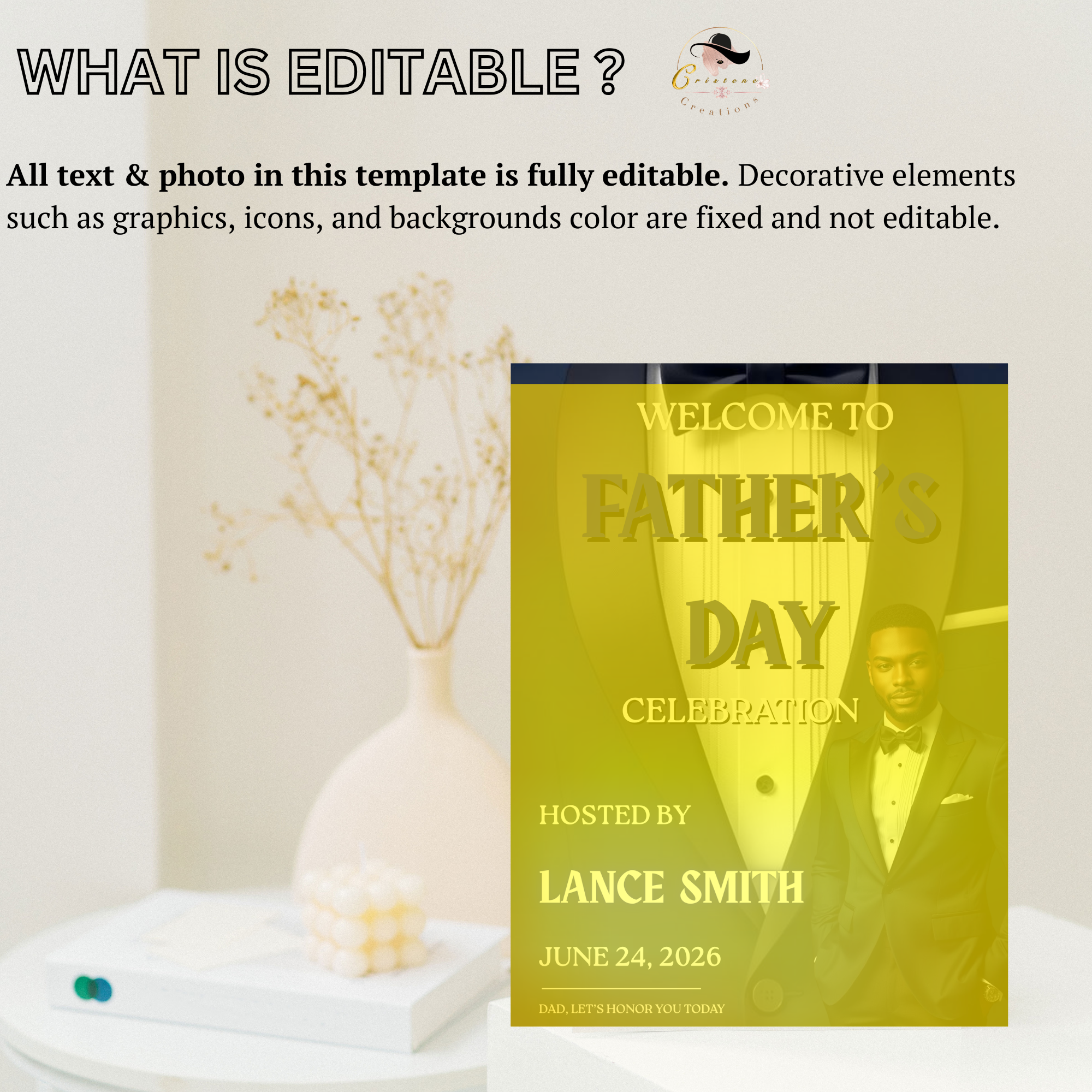 Blue Fathers Day Welcome Sign with Photo, Elegant Tuxedo Gentleman Party Sign, Birthday Retirement Sign For Him, Printable Editable Template