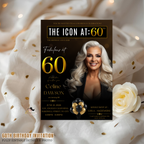 Black Gold 60th Birthday Invitation, 60 and Fabulous Invite, Elegant Party Dinner Brunch, Sixtieth Birthday Card, Photo Canva Template