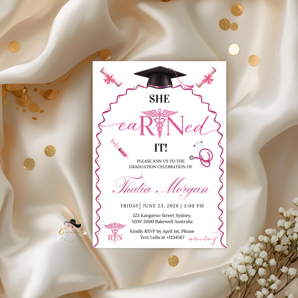 Pink Nurse Graduation Invitation for Her, Pink RN BSN LPN Cna Pinning Ceremony Invite, Nursing Grad Invite Editable Canva Printable Template