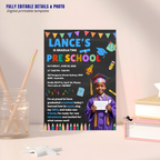 Pre K Graduation Invitation with Photo, Kindergarten Graduation Invite, Class of 2026 Preschool Grad Party Editable Canva Printable Template