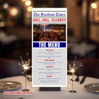 4th of July Party Menu with Photo, BBQ Cookout Fireworks Pool Party Printable Menu, July Fourth, Independence Day, Newspaper Style Template