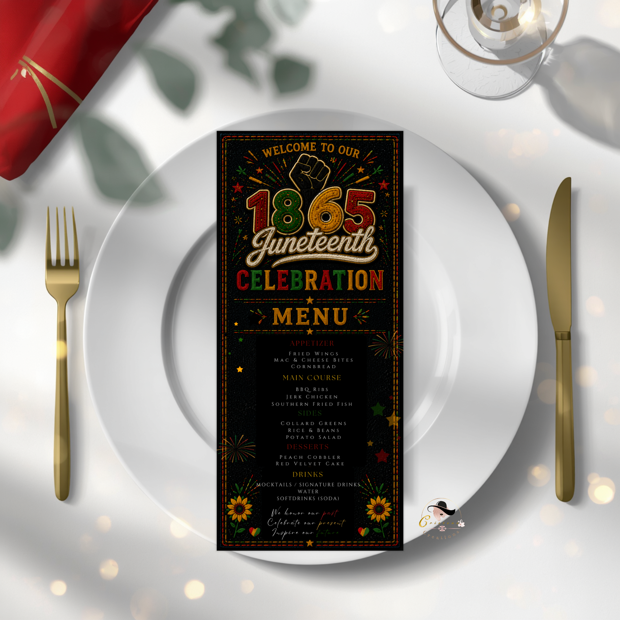 Juneteenth Party Menu Template, June 19th Emancipation Day Black Freedom Celebration, 1865 Dinner Menu Card, Bbq Cookout Printable Menu