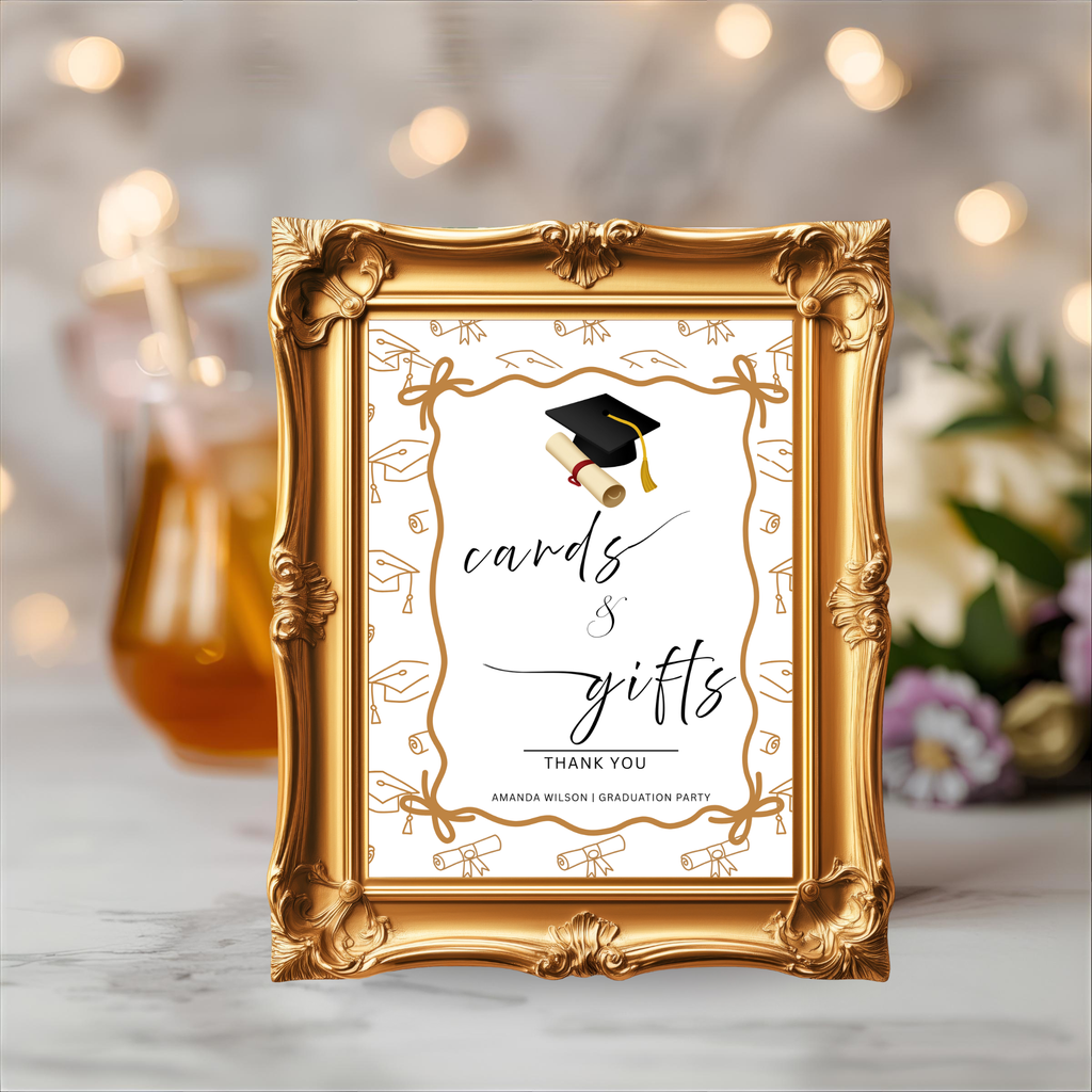 White Gold Coquette Graduation Table Signs Bundle, Senior Grad Favor sign, College Fund Sign, Woman Graduates Party Decor Printable Template