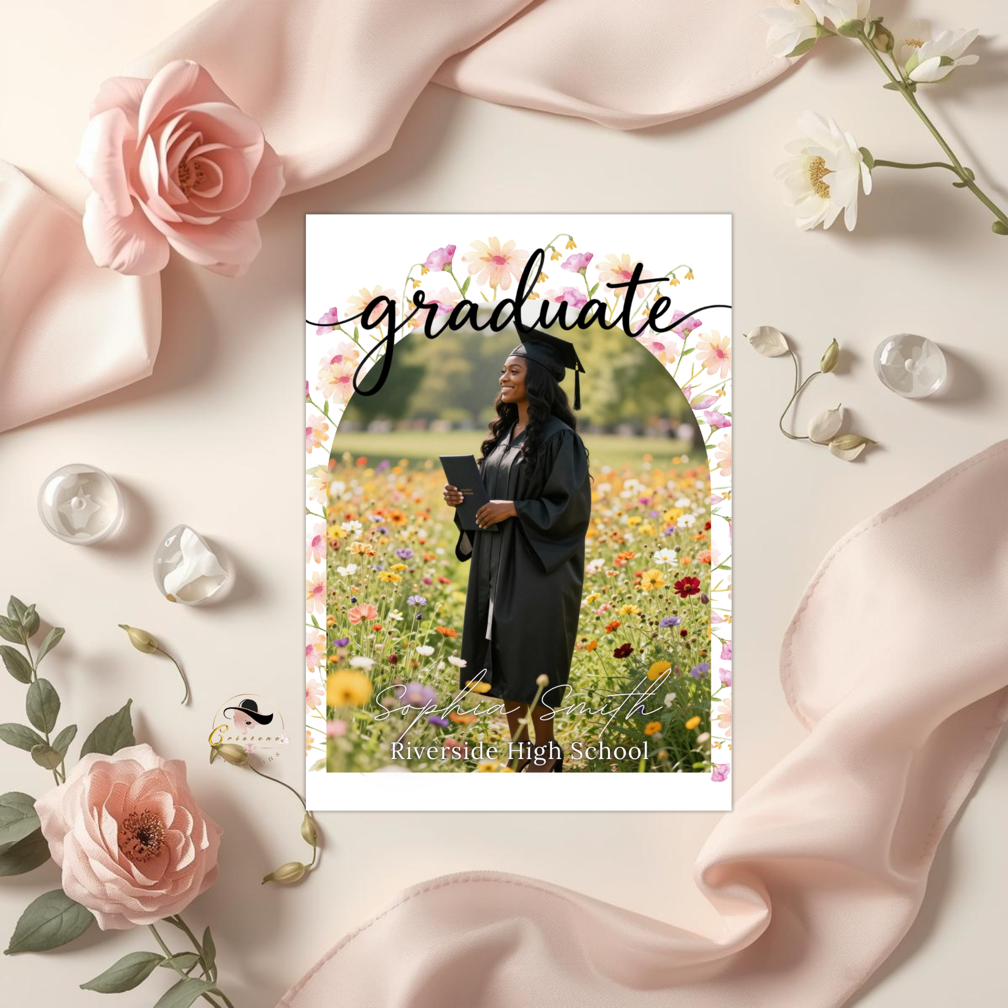 Wildflower Graduation Party Invitation, Boho Floral Senior Grad Announcement with photo invite, Girl University Graduates Printable Template