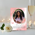 Wildflower Graduation Thank You Card with photo, Senior Grad Party Thank you note, Pink Birthday Thank You Cards, Digital Printable Template