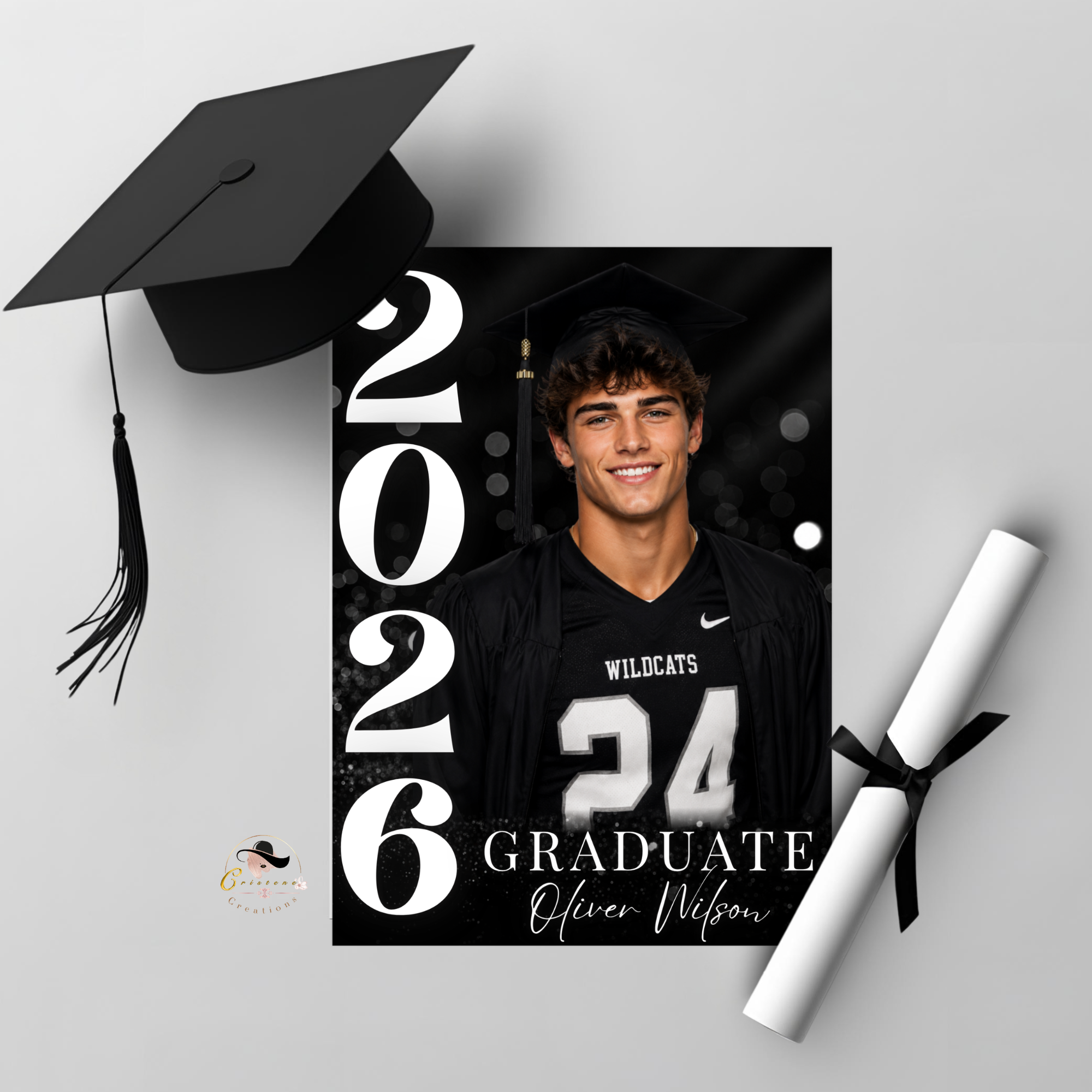 Black Graduation Invitation with Photo for Him, Class of 2026 Senior Grad Party Announcement Invite, Printable Editable Digital Template