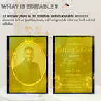 Editable Fathers Day Invitation with Photo, Black Gold Suit and Tie Dad Brunch or Dinner Invite, Canva Printable Digital Template