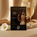 Black Gold 50th Birthday Save the Date Invitation, Save Date Party with Photo, Elegant Dinner Event Invite, Printable Canva Digital Template