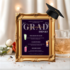 Purple Graduation Signature Drinks Sign, Senior Grad Bar Menu Template, Boy Girl Class of 2026 Printable Drink Menu for High School College