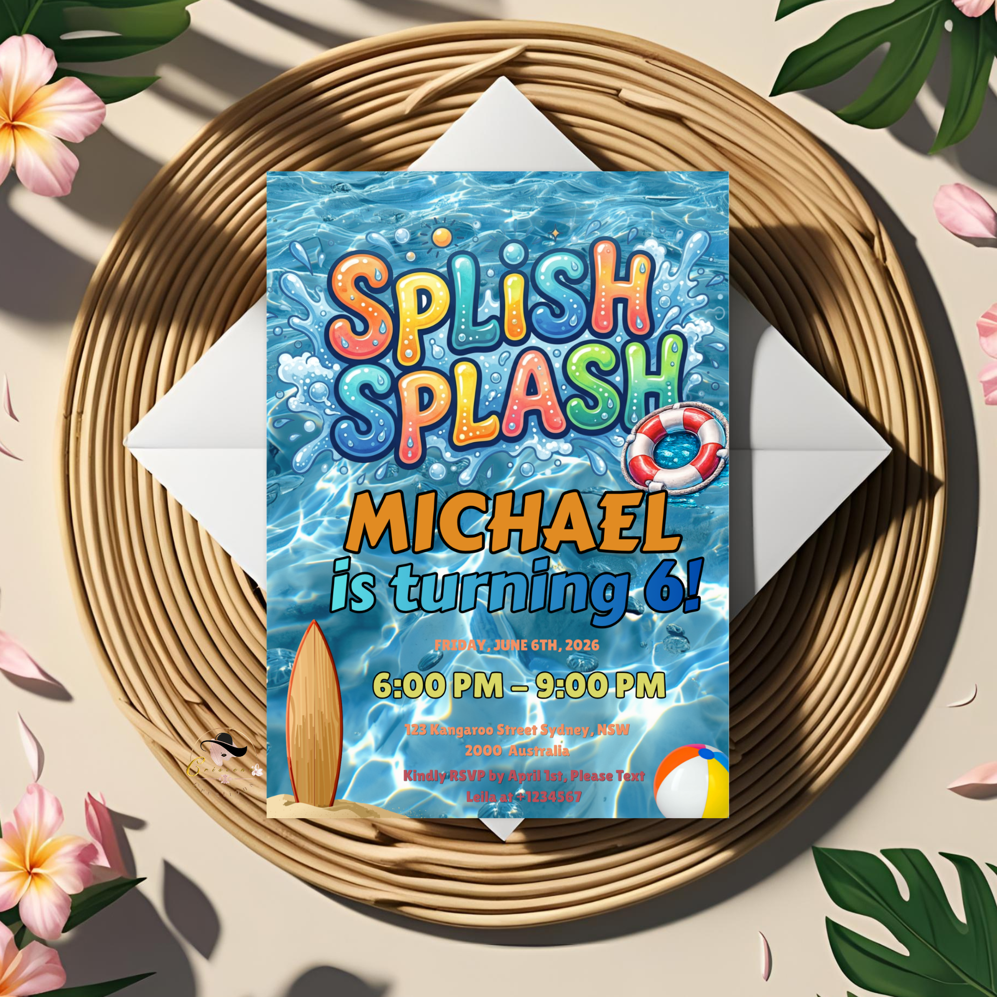 Pool Party Birthday Invitation for Boy, Kids Summer Beach Party Invite, Splish Splash Invite, Blue Printable Editable Digital Template