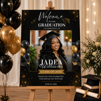 Graduation Welcome Party Sign with Photo, Elegant Class of 2026 Poster Sign, High School College Grad Dinner Brunch Canva Printable Template