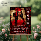 Red Graduation Welcome Sign with Photo for Him and Her, Class of 2026 High School College Party Poster Sign, Canva Printable Template