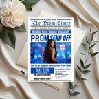 Newspaper Prom Send Off Invitation, Prom Queen with photo invite, Teen Boy Prom Night Party Flyer, Blue Prom Card Digital Printable Template