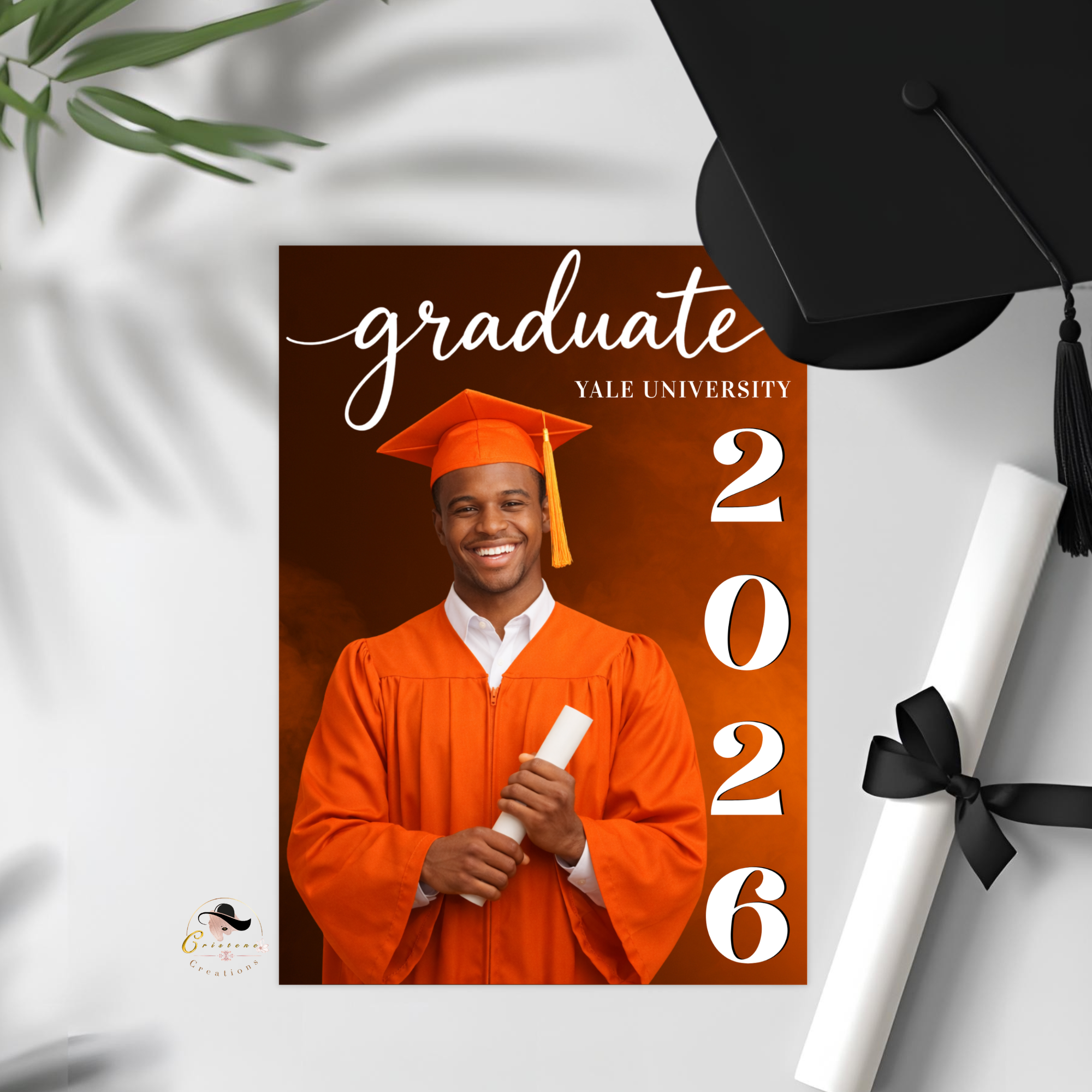 Orange Senior Graduation Invitation, Boy High School Grad with photo invite, Class of 2026, Graduates Flyer Card, Digital Printable Template