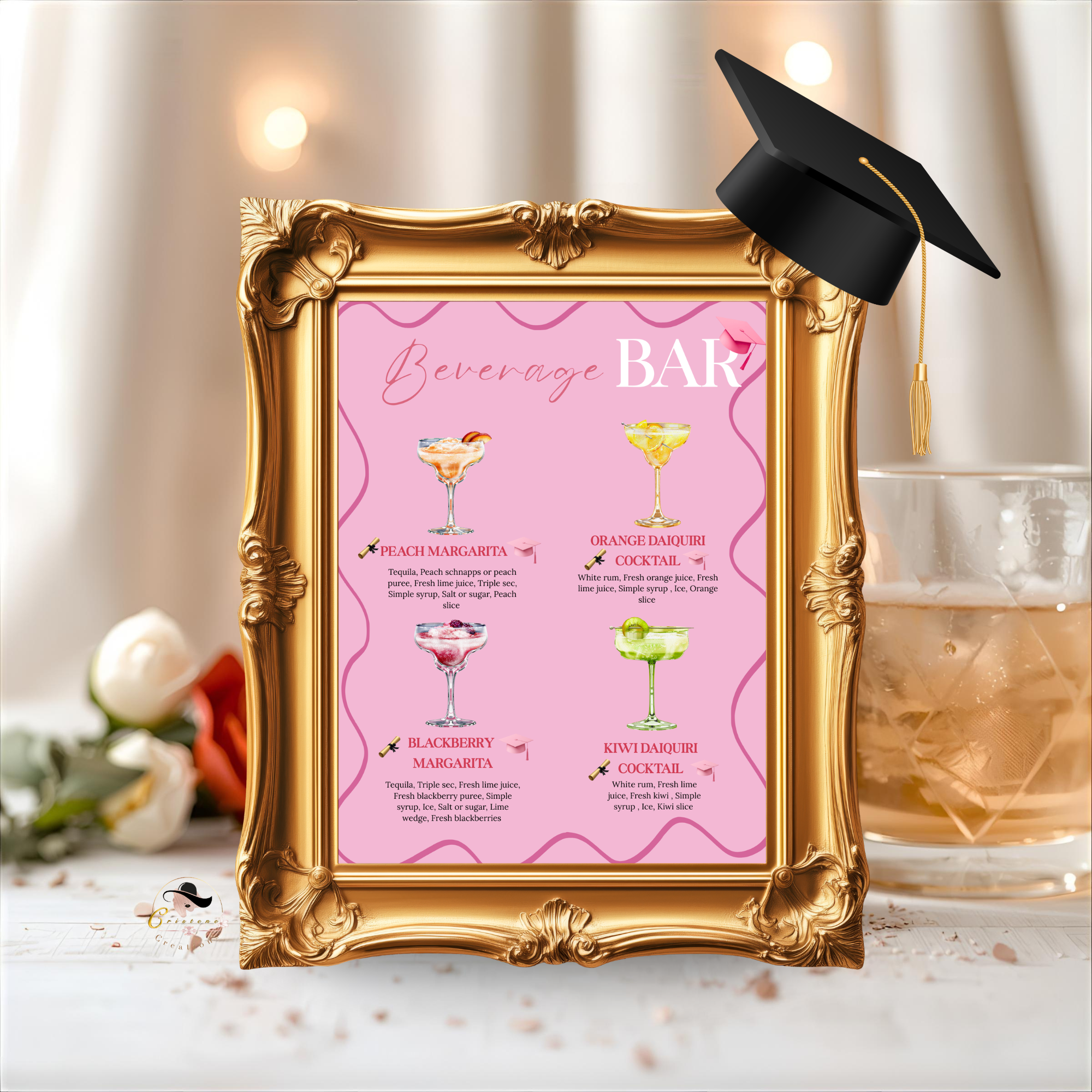 Graduation Drink Sign Template, Signature Drinks Bar Menu, Class of 2026 High School College Grad Party Menu, Editable Canva Printable