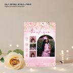 Wildflower Graduation Photo Thank You Card Template, Pink Floral Senior Grad Party Note (Digital Printable)