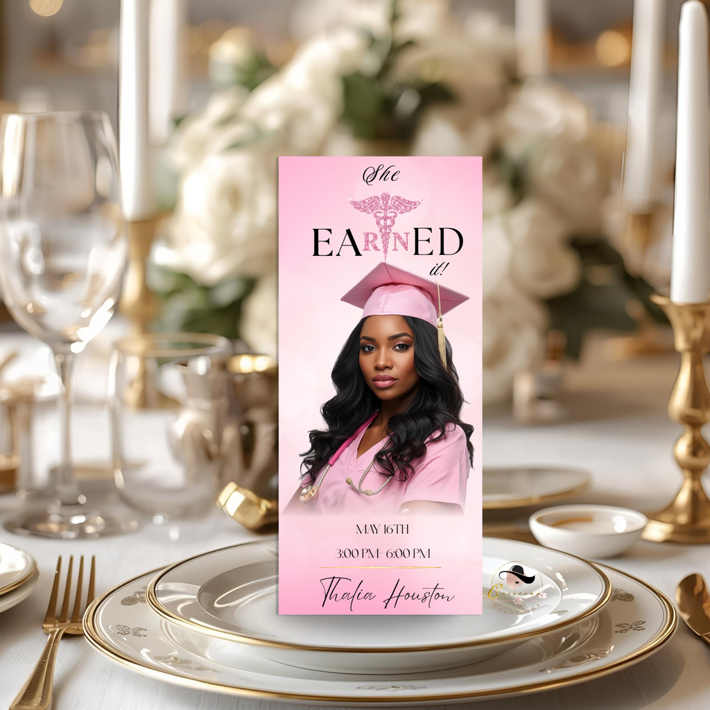 Nurse Graduation Menu Template with Photo, Pink RN BSN LPN Menu Card, Pinning Ceremony Party Menu, Dinner Menu, Editable Canva Printable