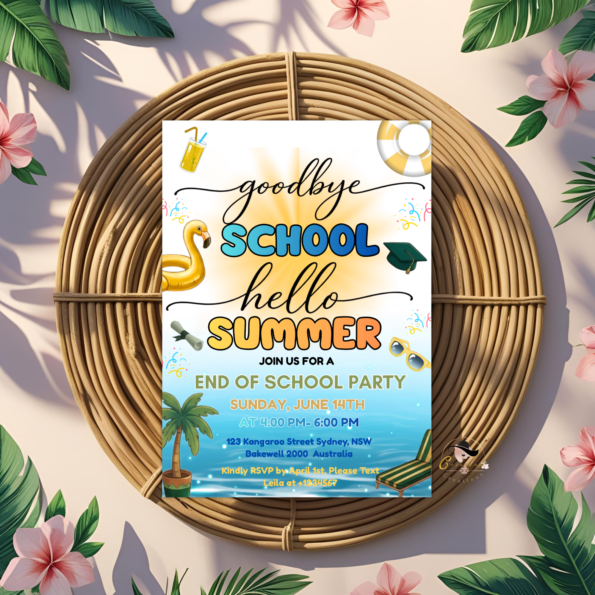 Pool Party Graduation Invitation for Kids, Hello Pool Goodbye School Summer Beach Invite, Boy Girl Printable Digital Editable Template