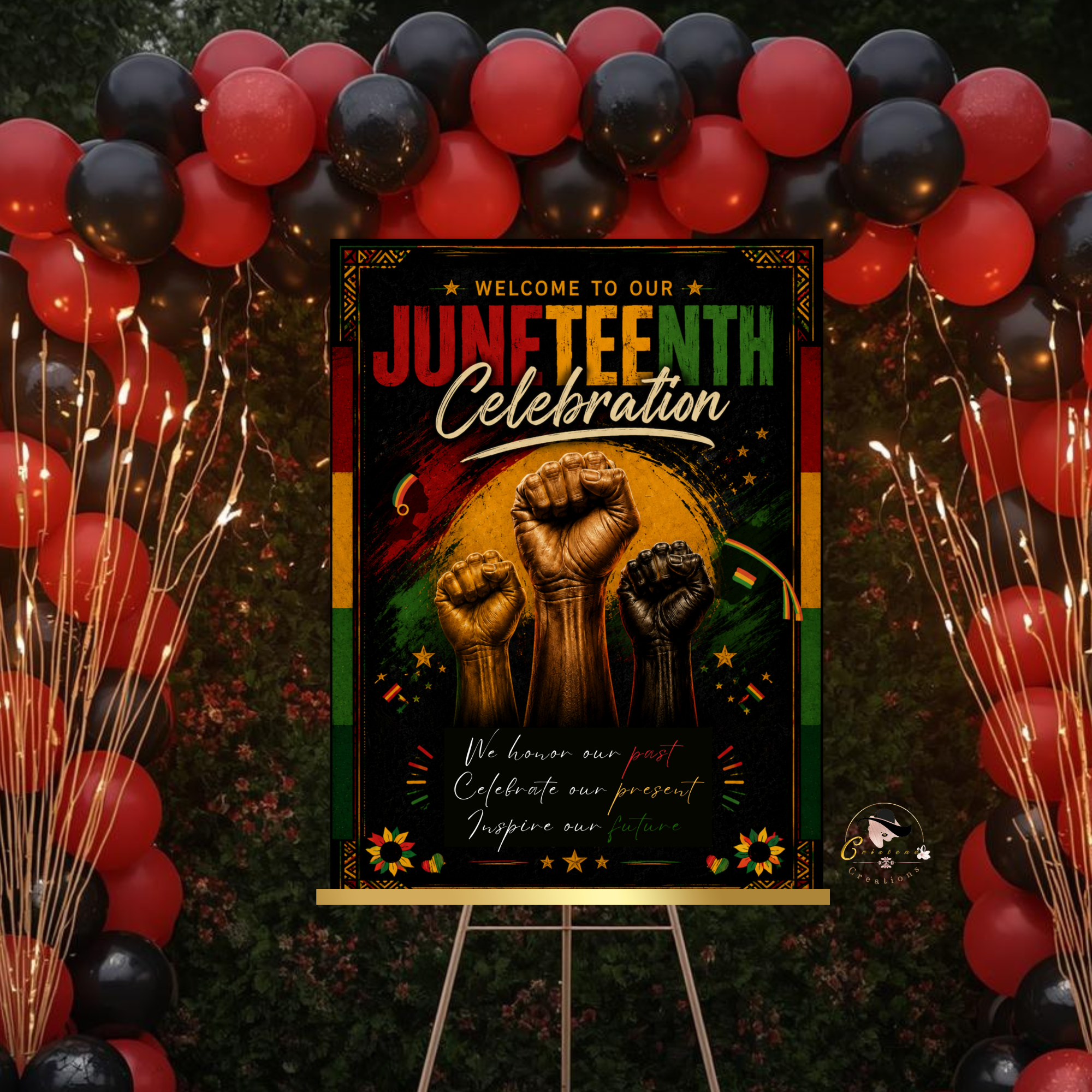 Juneteenth Welcome Sign, June 19th Black Freedom Day Party Poster Sign, BBQ Cookout Sign, Emancipation Day Sign, Printable Canva Template