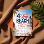 Beach Party 4th of July Invitation, USA Independence Day Summer Party Invite, Tropical Birthday Celebration Editable Digital Canva Template