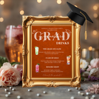 Orange Graduation Drink Menu Sign, Signature Drinks Bar Menu, Senior Grad Party Soda Bar Menu for High School College, Printable Template