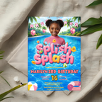Kids Pool Party Birthday Invitation with Photo, Summer Tropical Splash Party Invite, Girl Swim Invite, Printable Editable Digital Template