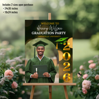 Boy Graduation Welcome Party Sign, Male Senior Grad Poster Sign with photo, Class 2026 Men Graduates Sign, Green Gold Printable Template