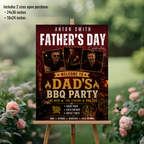 Red Fathers Day BBQ Welcome Sign with Photo, Dad Backyard Barbecue Party Poster Sign, Summer Cookout, Editable Printable Canva Template