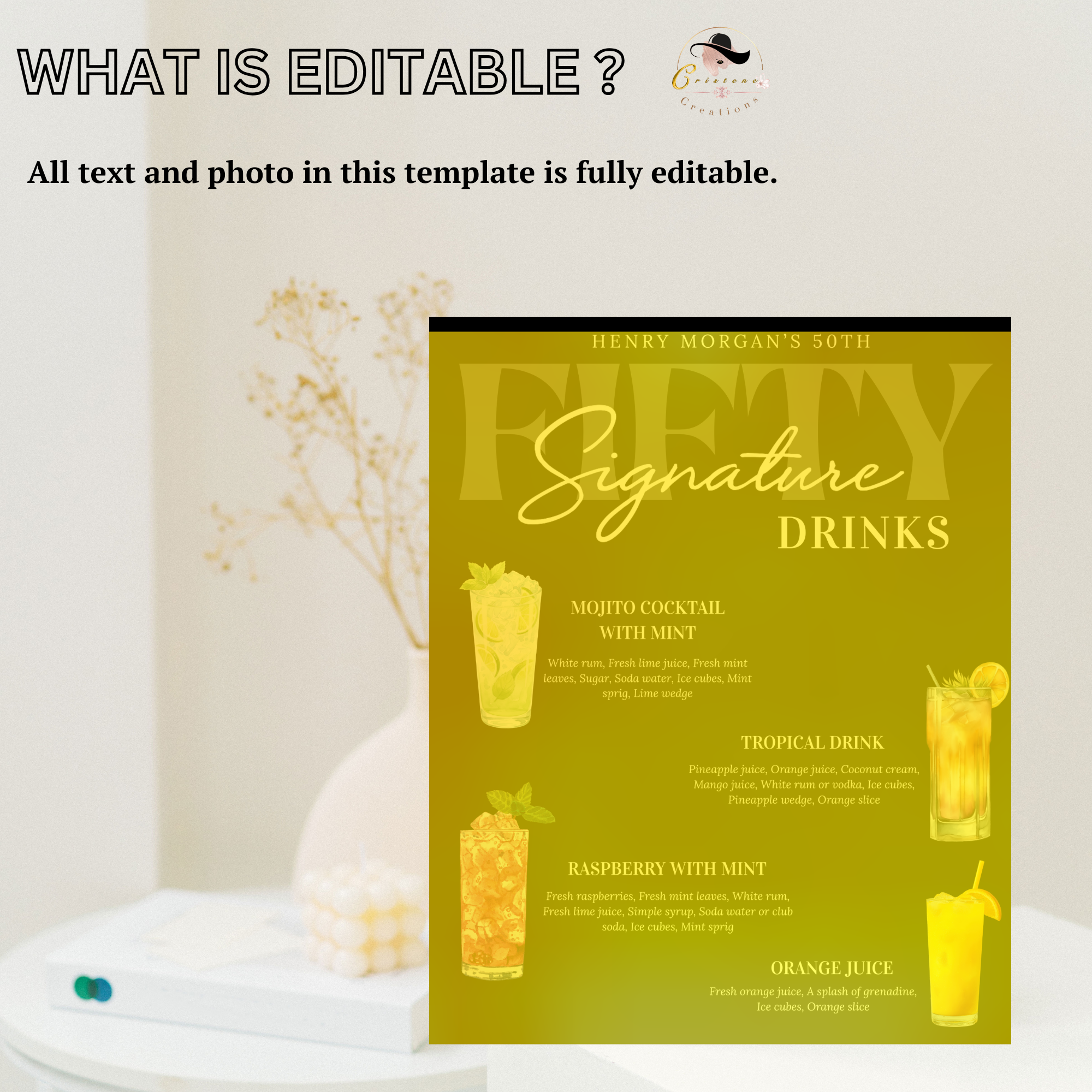 50th Birthday Signature Drink Sign, Editable Drink Menu Template, Milestone Birthday Bar Menu, Retirement Party Drinks, Canva Printable